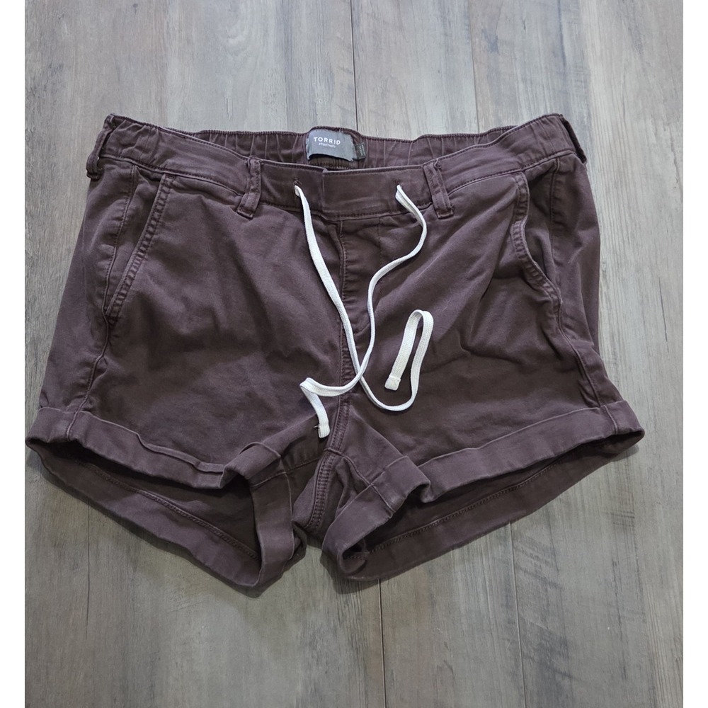 Torrid 0 Brown Cuffed Shorts Women Sz 12 With Drawstring (4" Inseam)